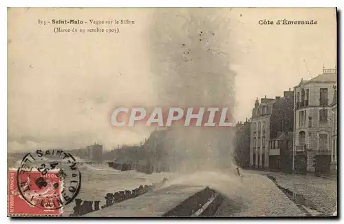 Ansichtskarte AK Cote d'Emeraude Saint Malo Vague sur le Sillon Maree du 29 octobre 1905