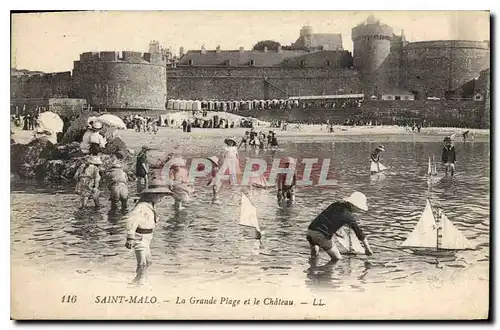 Ansichtskarte AK Saint Malo La Grande Plage et le Chateau