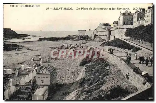 Cartes postales Cote d'Emeraude Saint Malo La Plage de Bon Secours et les Remparts