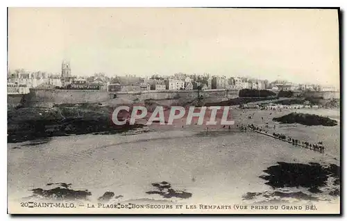 Cartes postales Saint Malo La Plage de Bon Secours et les Remparts Vue prse du grand BE