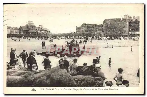 Cartes postales Saint Malo La Grande Plage le Casino et le Tour des Moulins