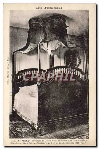 Cartes postales Saint Malo Interieur du Grand Hotel de France et de Chateaubriand Chambre et lit