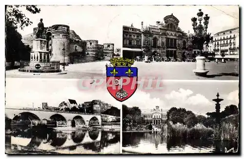 Ansichtskarte AK Angers (Maine et Loire) La Place du Theatre La Statue du Roi Rene et le Chateau Le Pont de la Ba