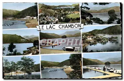 Cartes postales Le Lac Chambon de gauche a droite La Plage et le Manege Nautique Chambon sur le Lac Vue generale