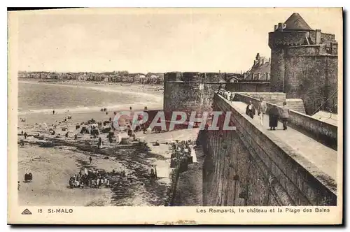 Ansichtskarte AK St Malo Les Remparts le Chateau et la Plage des Bains