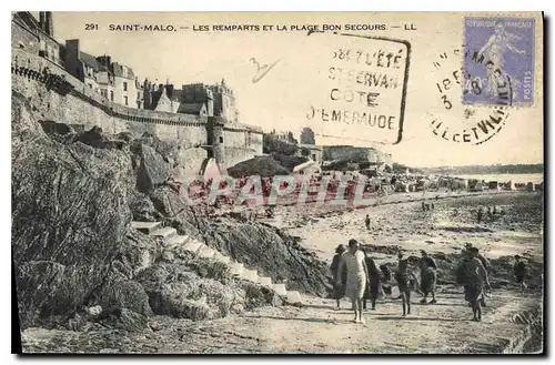 Ansichtskarte AK Saint Malo Les Remparts et la PLage Bon Secours