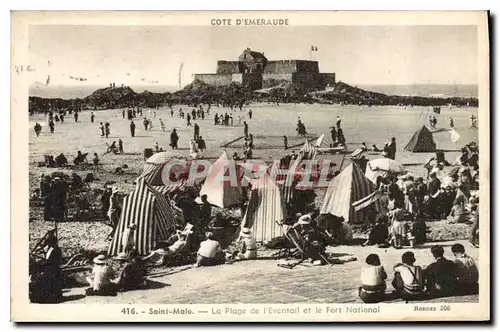 Cartes postales Saint Malo La Plage de l'Eventail et le Fort National Cote d'Emeraude