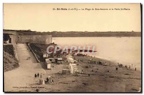 Cartes postales Saint Malo (I et V) La Plage de Bon Secours et la Porte St Pierre