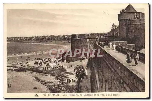 Ansichtskarte AK Saint Malo Les Remparts le Chateau et la Plage des Bains