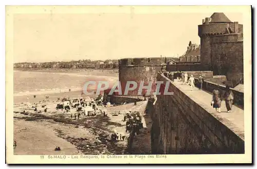 Cartes postales Saint Malo Les Remparts le Chateau et la Plage des Bains