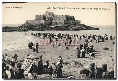 Ansichtskarte AK Saint Malo Cote d'Emeraude Le Fort National et Plage du Chateau