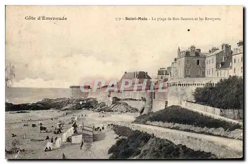 Ansichtskarte AK Saint Malo Cote d'Emeraude La Plage de Bon Secours et les Remparts