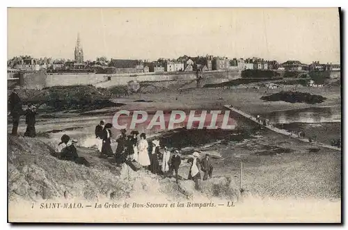 Ansichtskarte AK Saint Malo La Greve de Bon Secours et les Remparts