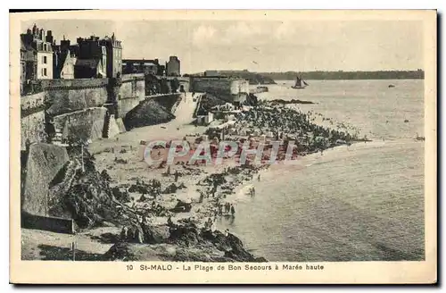 Cartes postales Saint Malo La Plage de Bon Secours a Maree haute