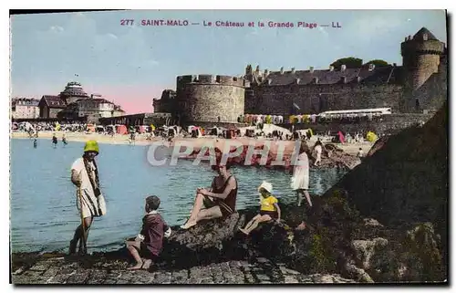 Ansichtskarte AK Saint Malo Le Chateau et la Grande Plage