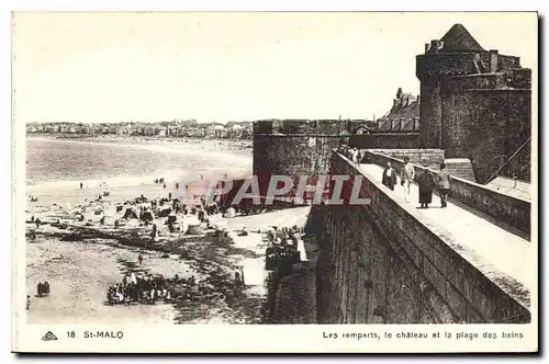 Cartes postales St Malo les remparts le Chateau et la plage des bains