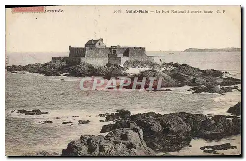 Cartes postales St Malo Cote d'Emeraude Le Fort National a maree haute