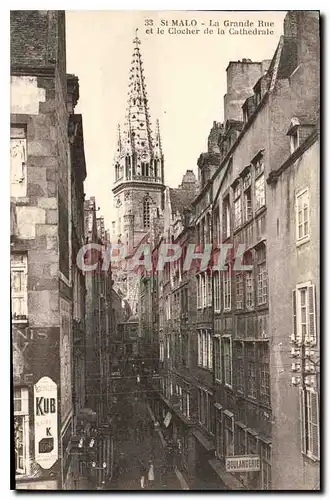 Cartes postales St Malo La Grande Rue et le Clocher de la Cathedrale