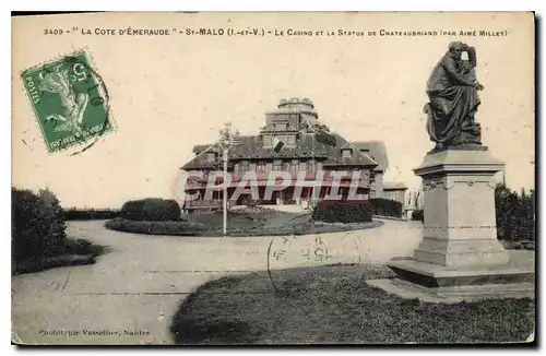 Cartes postales St Malo Le Casino et la Staute de Chateaubriand (par Aime Millet)