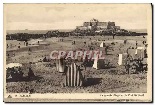 Ansichtskarte AK St Malo Le grande Plage et le Fort National