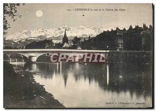 Ansichtskarte AK Grenoble la nuit et la Chaine des Alpes