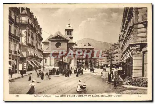 Cartes postales Grenoble La Rue Felix Poulat et L'Eglise Saint Louis