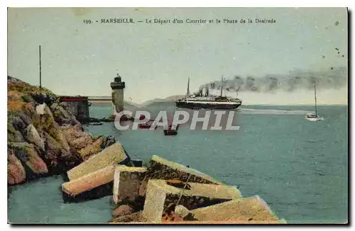 Ansichtskarte AK Marseille Le Depart d'un Courrier et le Phare de la Desirade