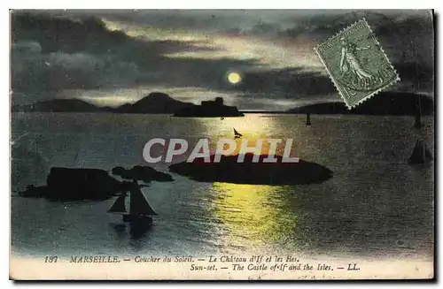 Cartes postales Marseille Coucher du Soleil Le Chateau d'If et les Iles