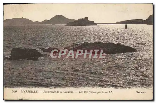 Cartes postales Marseille Promenade de la Corniche Les Iles (contre jour)