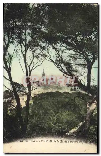 Cartes postales Marseille N D de la Garde a travers les pins