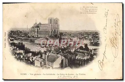 Cartes postales Reims Vue generale La Cathedrale Le Palais de Justice Le Theatre