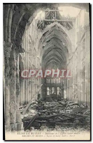 Cartes postales Reims en Ruines Interieur de l'Eglise Saint Andre