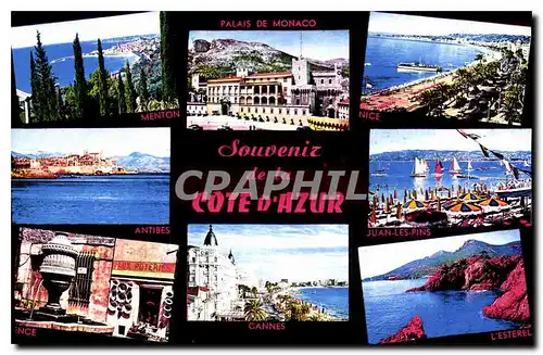 Cartes postales moderne Souvenir de la Cote d'Azur Palais de Monaco Menton Nice Antibes Juan les Pins Cannes L'Esterel