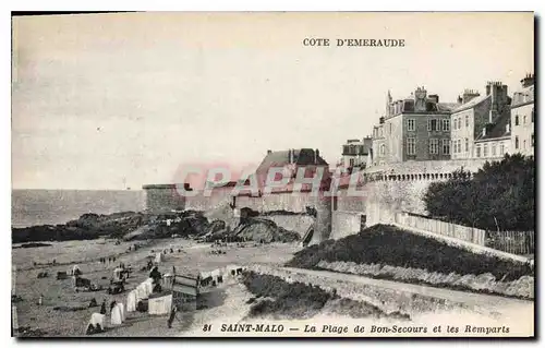 Ansichtskarte AK Cote d'Emeraude Saint Malo La Plage de Bon Secours et les Remparts