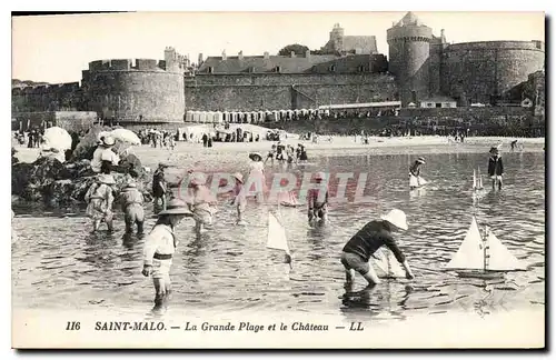 Cartes postales Saint Malo La Grande Plage et le Chateau Enfants