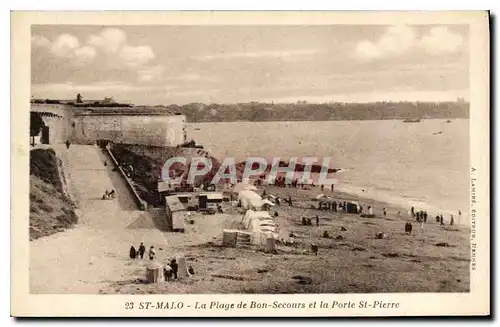 Ansichtskarte AK Saint Malo La Plage de Bon Secours Secours et la Porte St Pierre