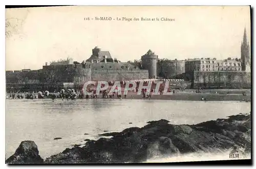 Cartes postales Saint Malo La Plage des Bains et le Chateau