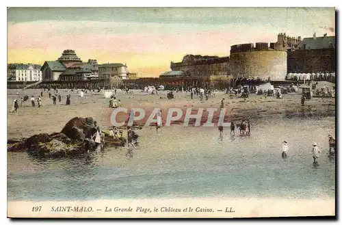 Ansichtskarte AK Saint Malo La Grande Plage le Chateau et le Casino