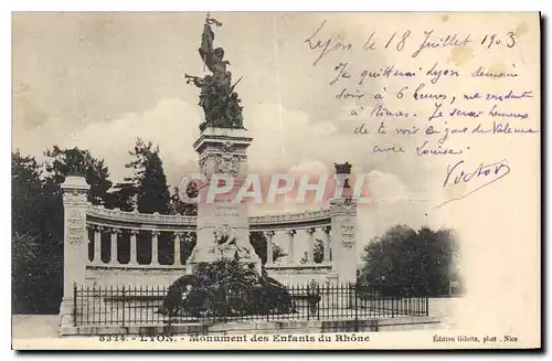 Cartes postales Lyon Monument des Enfants du Rhone
