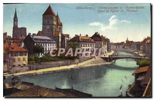 Cartes postales Strassburg quai et eglise St Thomas