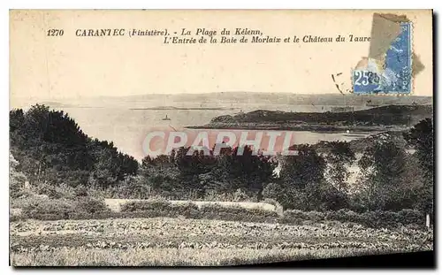 Ansichtskarte AK Carantec Finistere la plage du Kelenn l'entree de la Baie de Morlaix et le chateau du Taureau