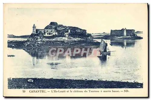 Cartes postales Carantec l'Ile Louet et le chateau du Taureau maree basse