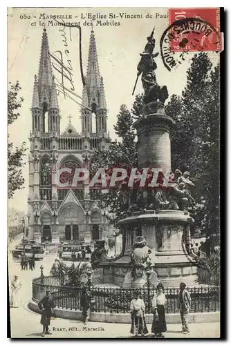 Cartes postales Marseille L'Eglise St Vincent de Paul et le Monument des Mobiles