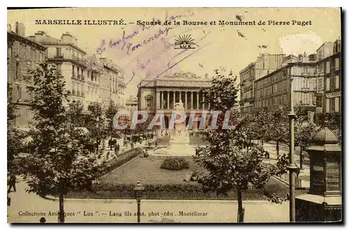 Cartes postales Marseille Illustre Square de la Bourse et Monument de Pierre Puget