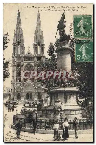 Cartes postales Marseille L'Eglise St Vincent de Paul et le Monument des Mobiles