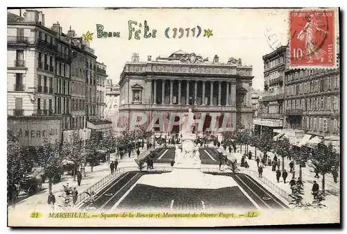 Cartes postales Marseille Square de la Bourse et Monument de Pierre Puget