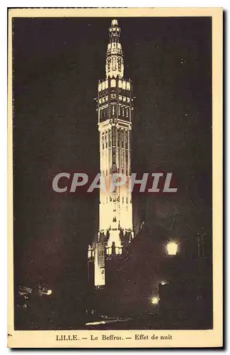 Cartes postales Lille Le Beffroi Effet de nuit