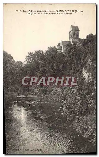 Cartes postales Les Alpes Mancelles St Ceneri  le Gerei (Orne) L'Eglise vue des bords de la Sarthe