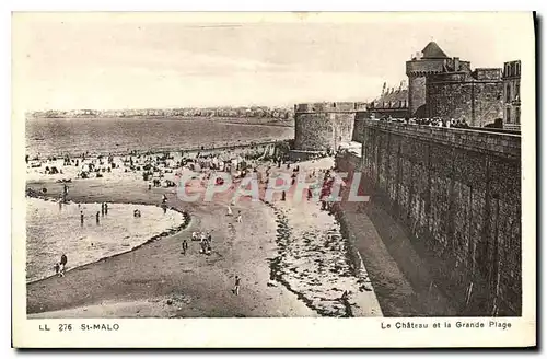 Ansichtskarte AK St Malo Le Chateau et la Grande Plage