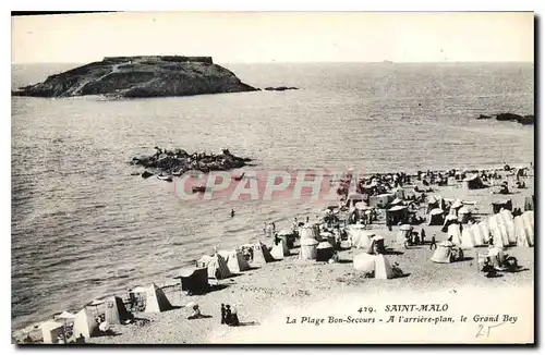 Cartes postales Saint Malo La Plage Bon Secours A l'arriere plan le Grand Bey